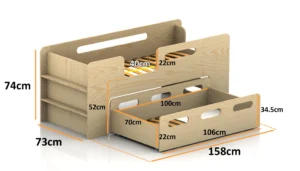 Dimensions du lit en bois pour enfant avec tiroir PIPI