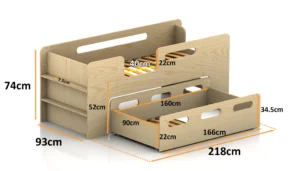 Dimensions du lit en bois pour enfant avec tiroir PIPI