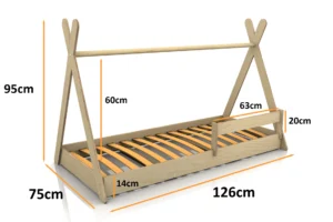 Dimensions du lit en bois pour enfants TIPI F