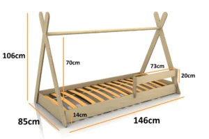 Dimensions du lit en bois pour enfants TIPI F