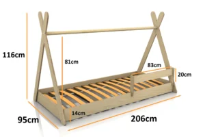 Dimensions du lit en bois pour enfants TIPI F