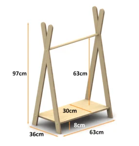 Dimensions du portemanteau en bois pour enfants TIPI