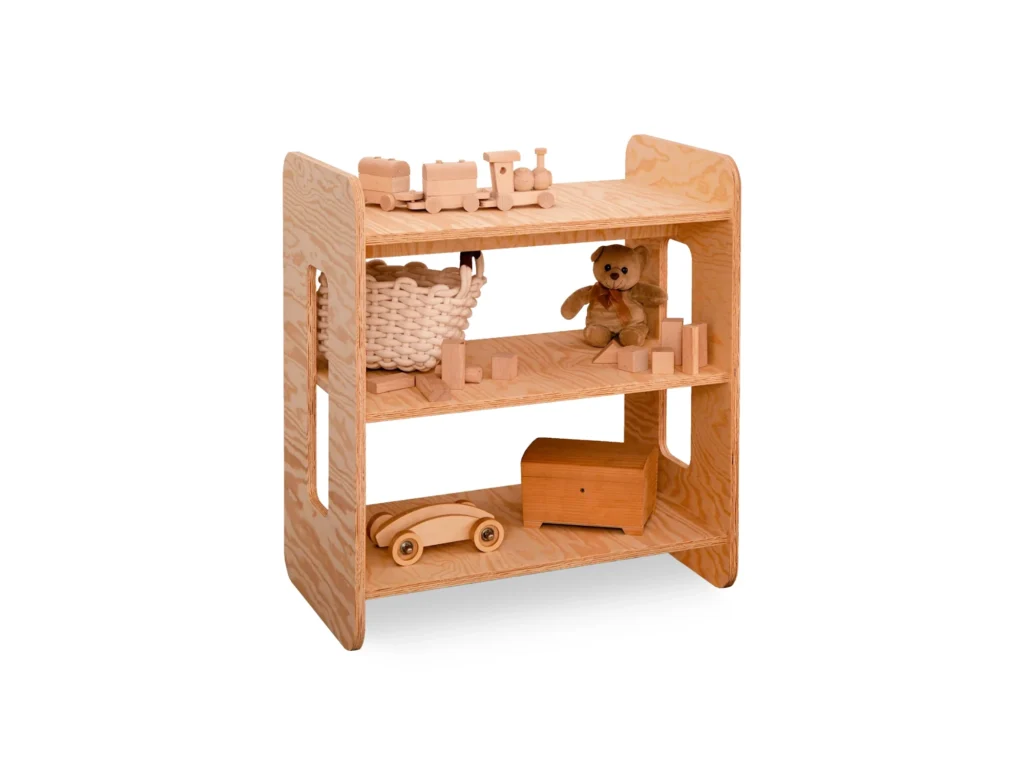 Étagère pour enfants en bois avec trois tablettes fabriquée en contreplaqué de pin