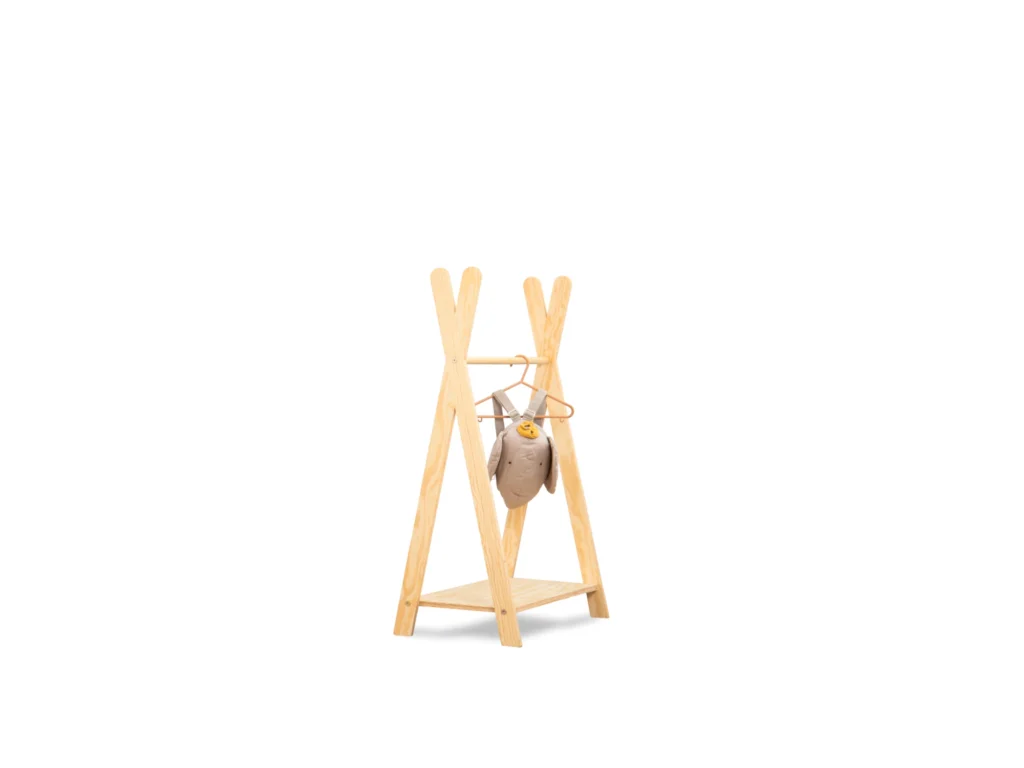 Porte-manteau en bois en forme de tipi avec étagère inférieure taille M