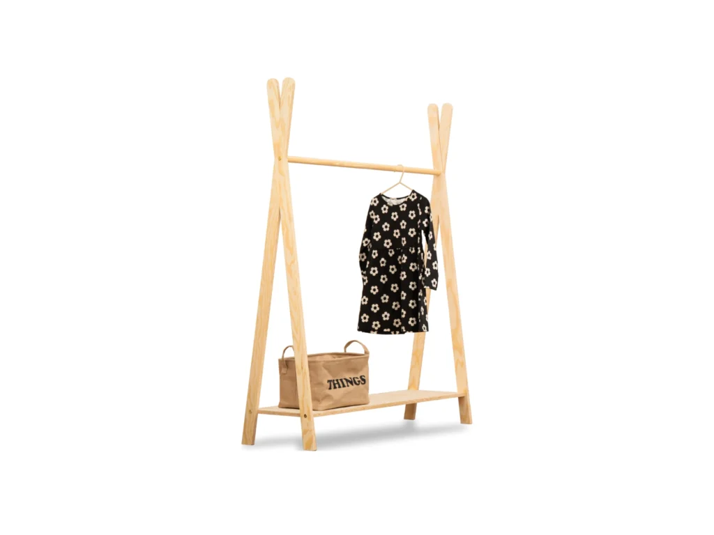 Porte-manteau en bois en forme de tipi avec étagère inférieure taille XL